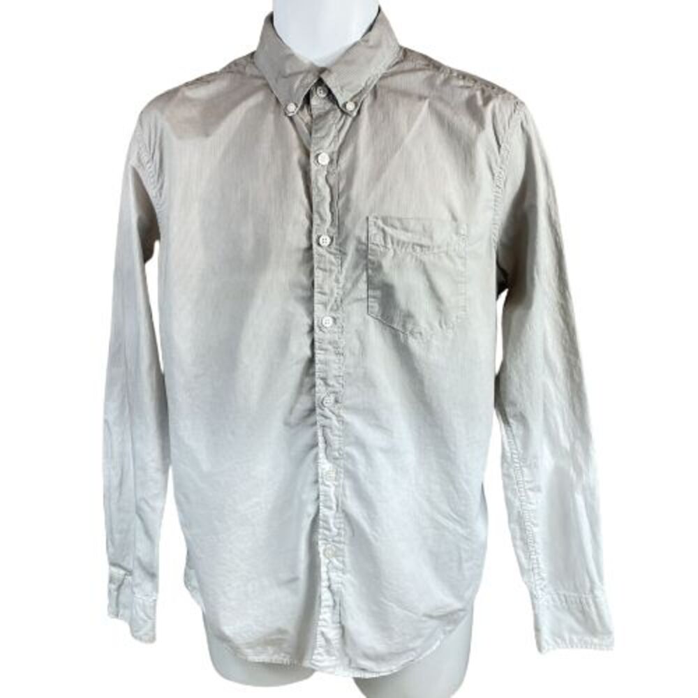American Eagle Men's M Seriously Soft Ombre Long Sleeve Shirt Grey And White